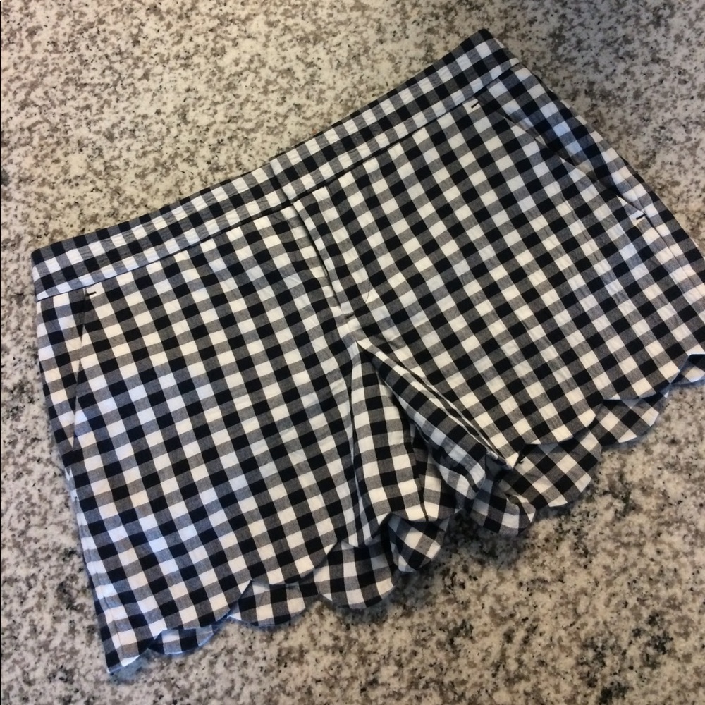 Club Monaco Black & White Gingham Scalloped Hem High-Waist Shorts